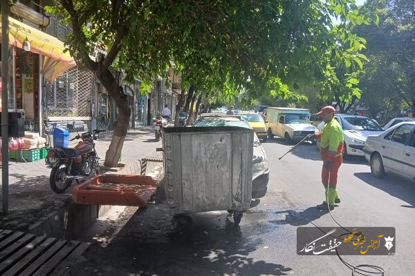 تداوم عملیات شست‌وشو، گندزدایی و آهک‌پاشی باکس‌های پسماند در تبریز